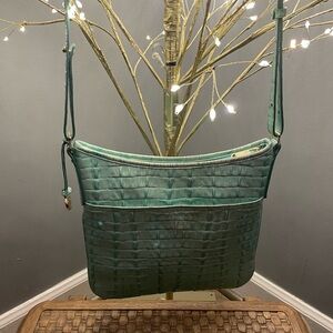 Brahmin Light Aqua Croc-Embossed Shoulder Bag